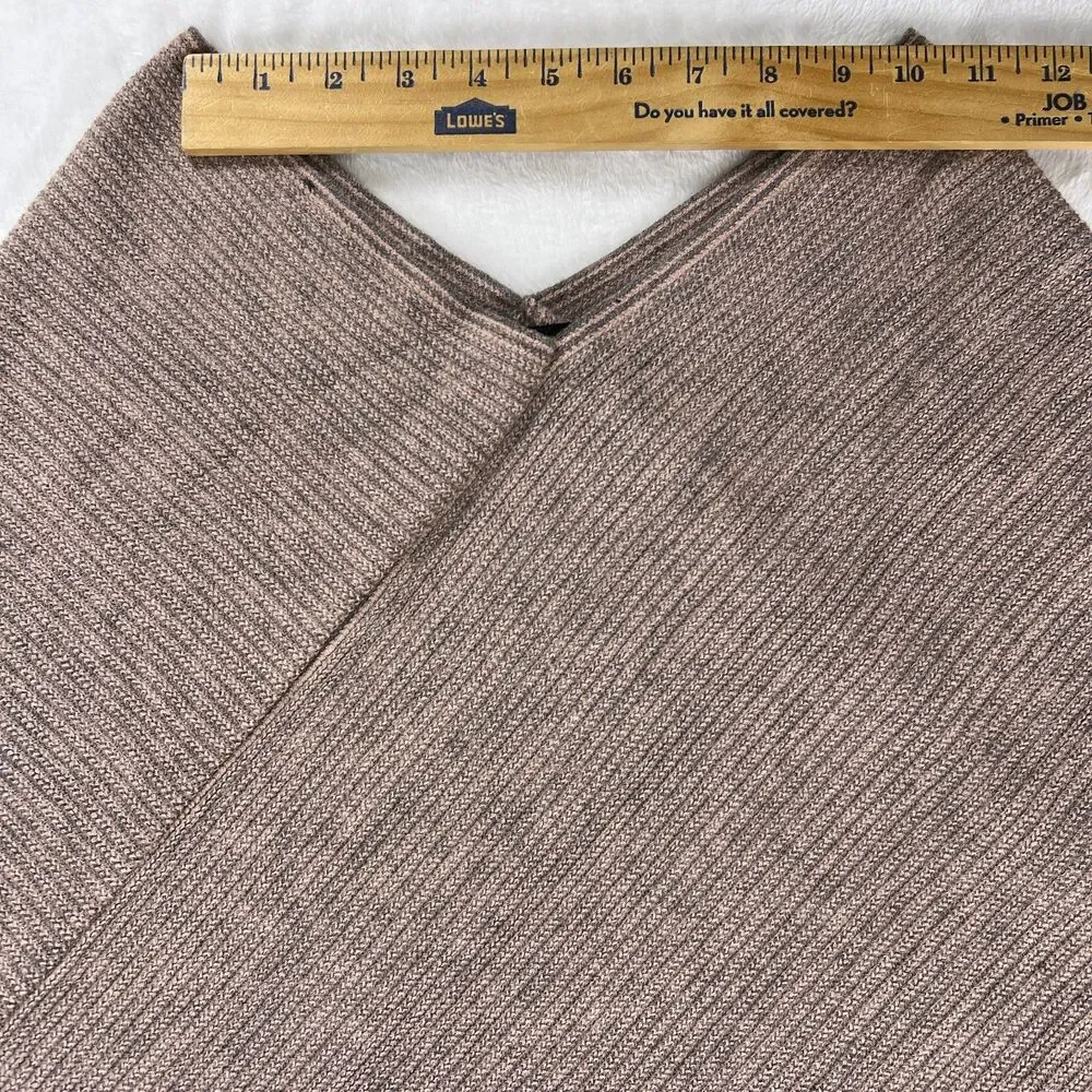 Cejon OSFM C1432 Knit Poncho Shawl Fringe Hem Pink Neutral Boho Cottagecore